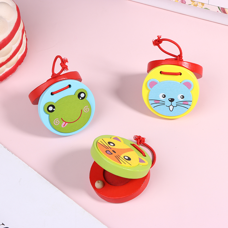 Musical Instrument Clapper - 1Pc Kids Cartoon Wooden Crocodile/Round Castanets