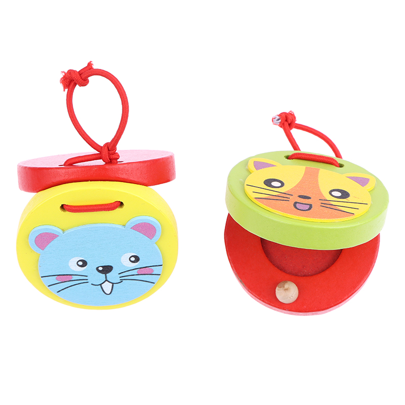 Musical Instrument Clapper - 1Pc Kids Cartoon Wooden Crocodile/Round Castanets